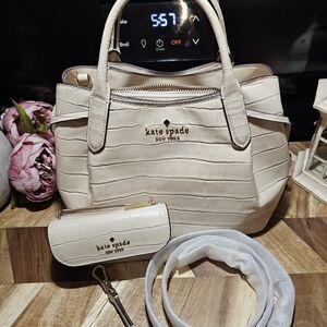 Kate Spade Cream Small Dumpling Croc-Embossed Women's Bag Set